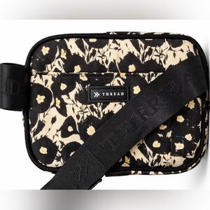 Thread Black Floral Belt Bag Crossbody Sling Adjustable Strap